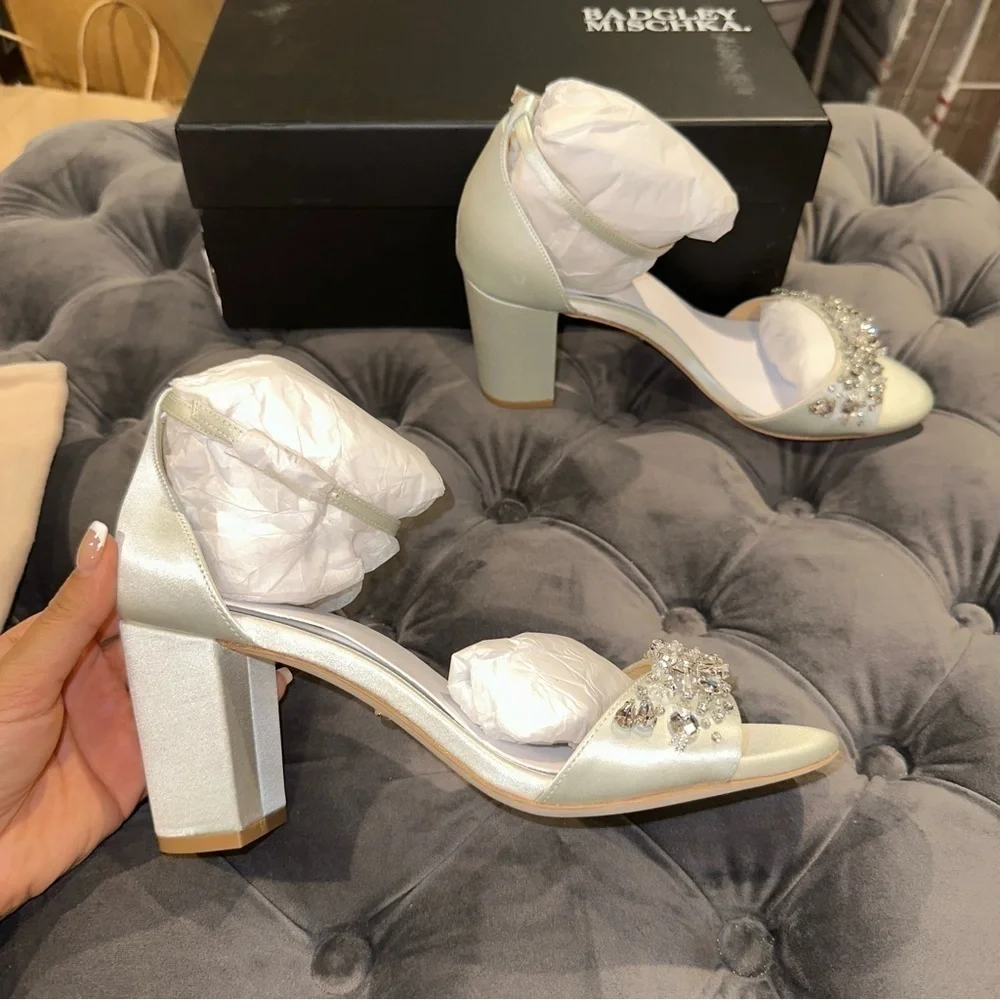 New Badgley Mischka Tempest Embellished Block-Heel Sandal